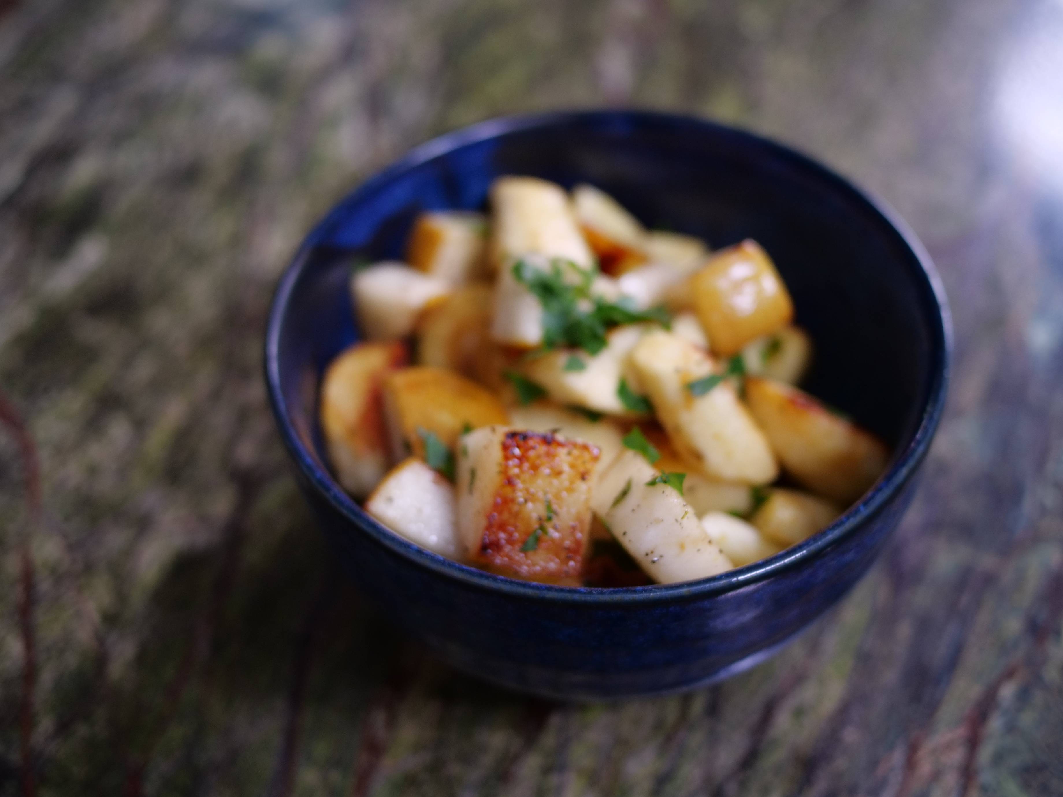 roasted pear and parsnips