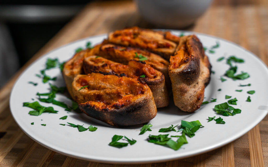 side angle, Air fryer Pizza Rolls