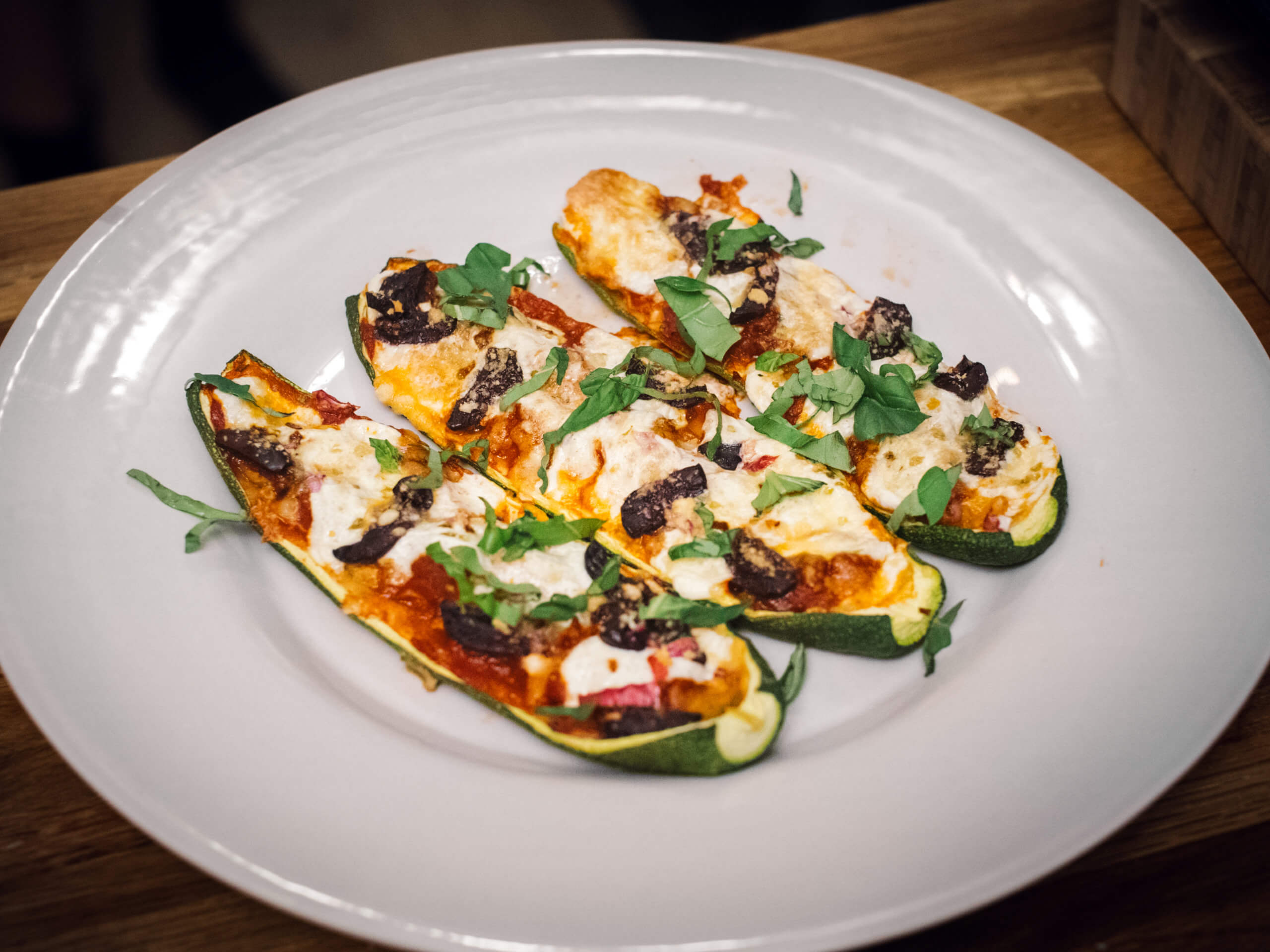 Side Shot, Zucchini Pizza Boats