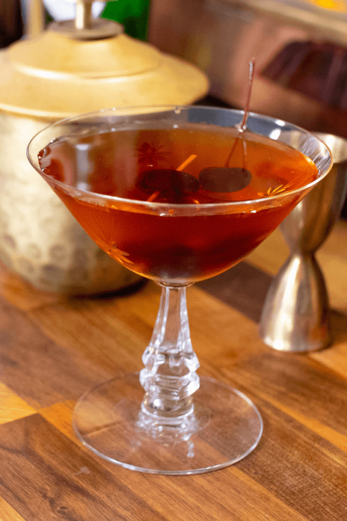 manhattan with rye in a stemed glass
