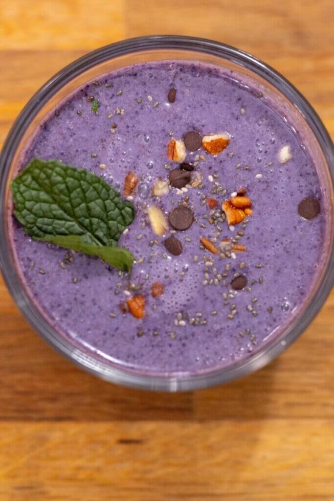 top view of flaxseed pudding in a small glass bowl