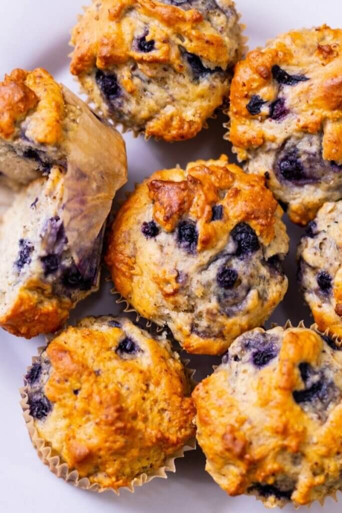 top view of a plate full of fluffy flaxseed muffins