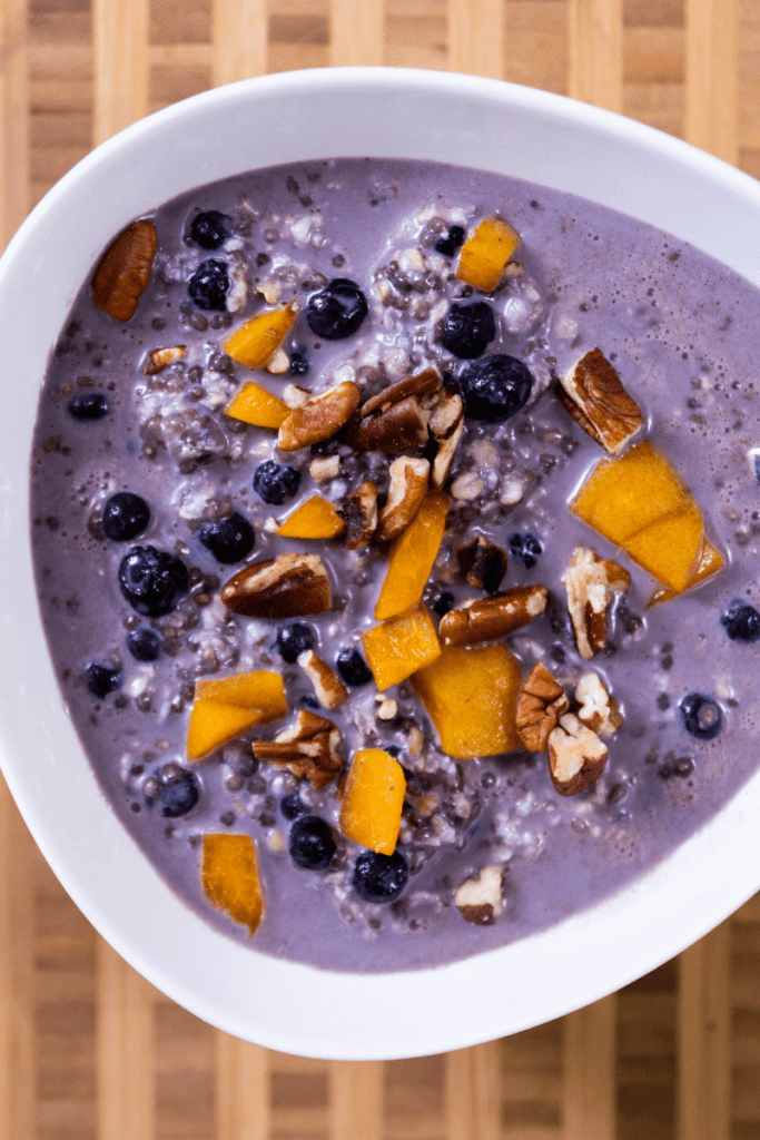 top view of overnight oats with protein powder