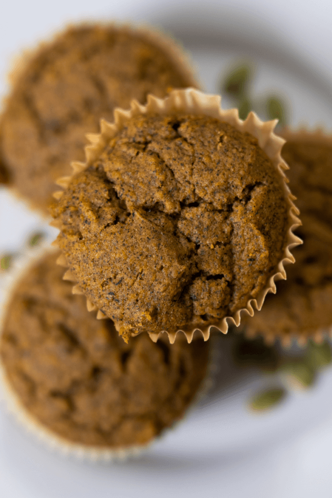 top view of a plate of buckwheat pumpkin muffins.