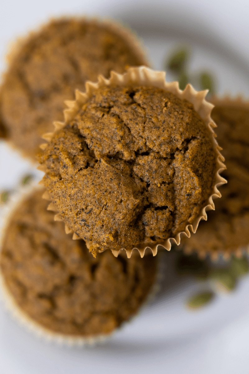 top view of a plate of buckwheat pumpkin muffins.